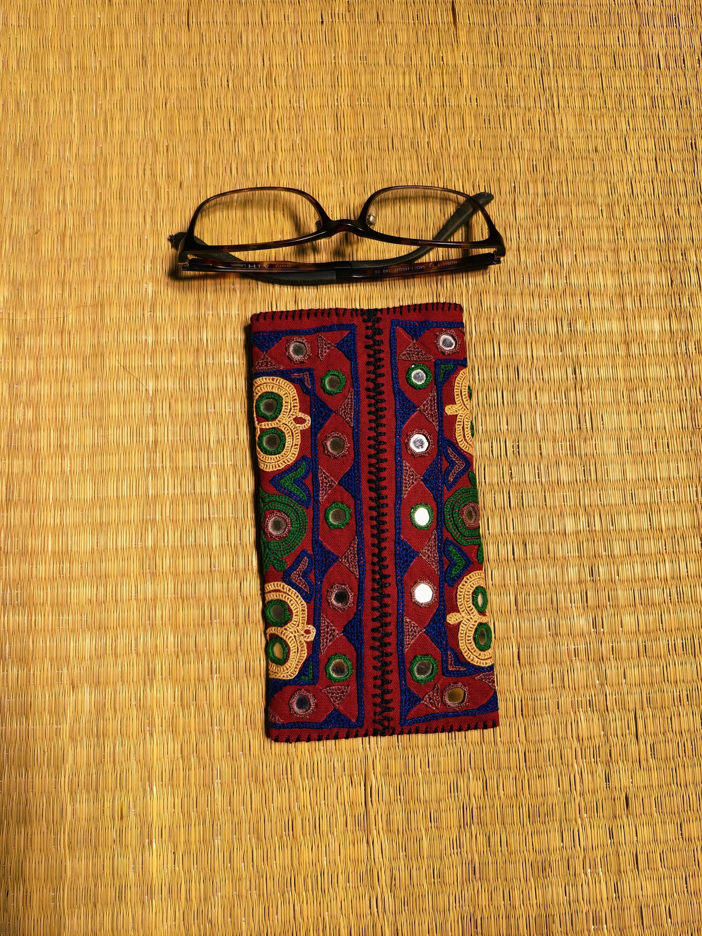 Maroon Multicolour Kutch Hand-Embroidered Spec Case